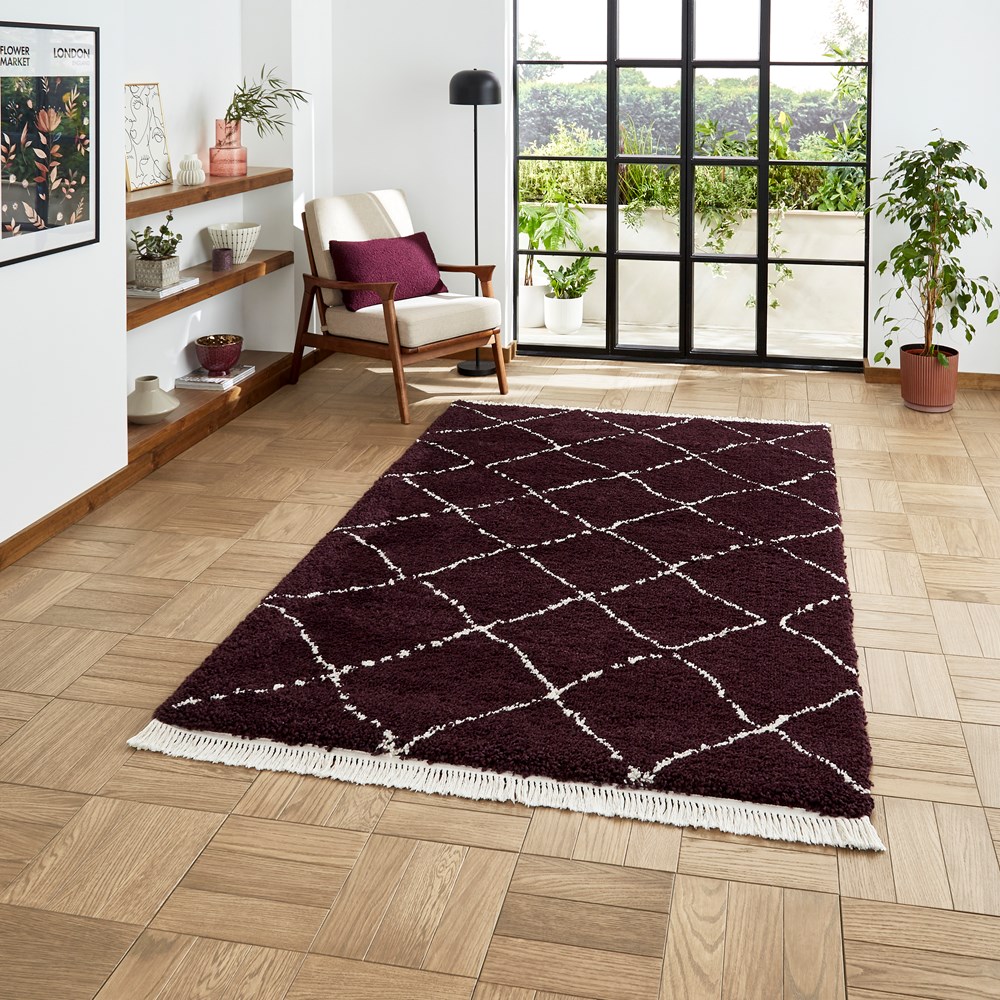 Boho 5413 Berber Shaggy Modern Rugs in Purple